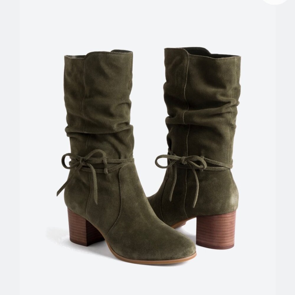 Violet & Red Janine Tall Shaft Suede Boot, Olive Green, Size 8.5